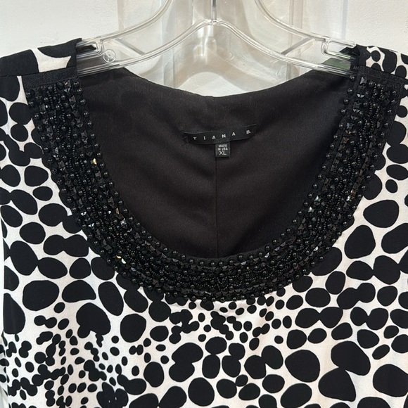 Embellished White dress black polka Dots XL Tiana B Scoop Neck Shift Preowned - Picture 8 of 10